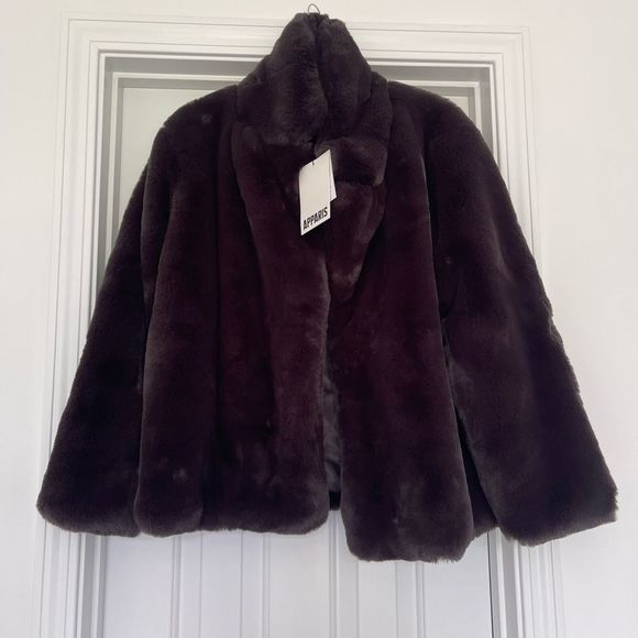 Apparis New Manon Faux Fur Jacket in Eboni - Picture 6 of 6